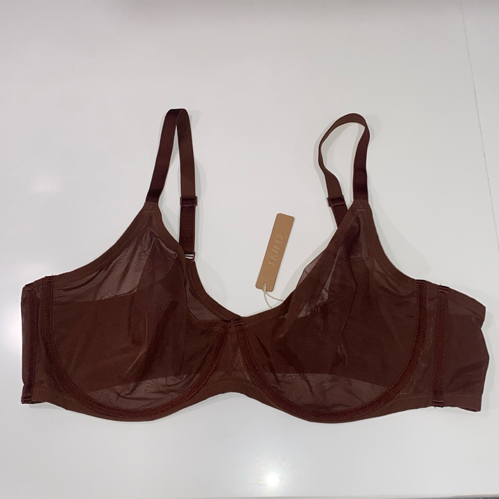 SKIMS Ultra Fine Mesh Underwire Scoop Bra in Mohogany 46D NWT - Picture 2 of 9